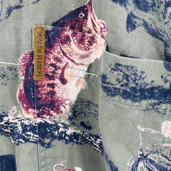 North River Outfitters Green Fish Trout Cotton Long Sleeve Button Down Size M - Picture 4 of 8